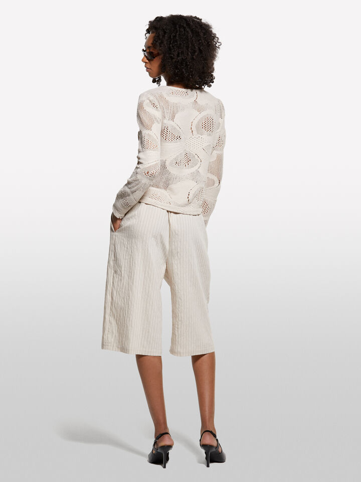 Cream white striped bermudas - women's shorts - Creamy White | Sisley image number 2